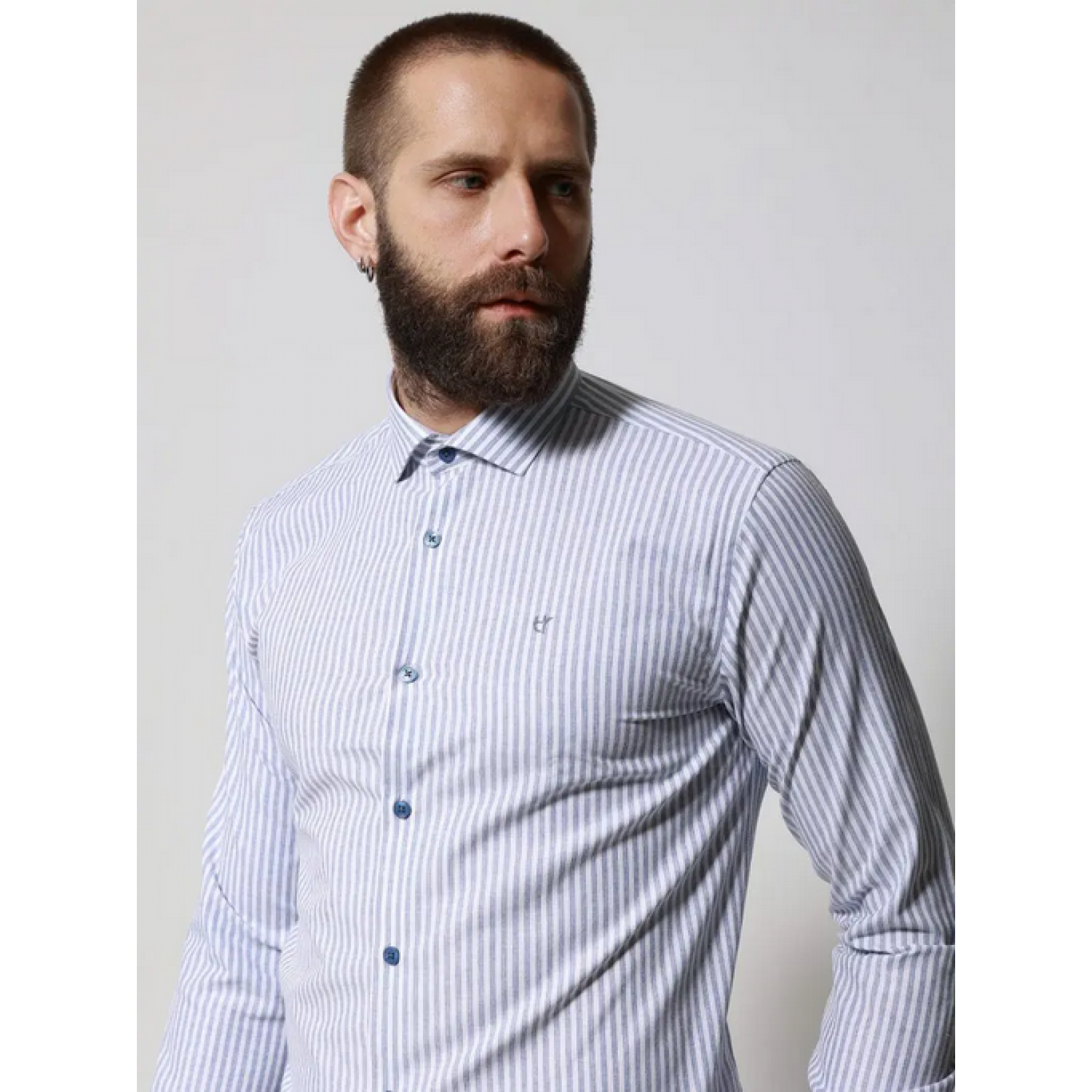 Life Style Butiken Ανδρικό Μακρυμάνικο πουκάμισο ριγέ LS133-8177 Μπλε